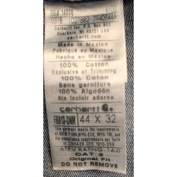 Carhartt FR Carpenter Jeans Mens 44x32 Fire Resistant Denim Blue Workwear FRB13 - Picture 7 of 7